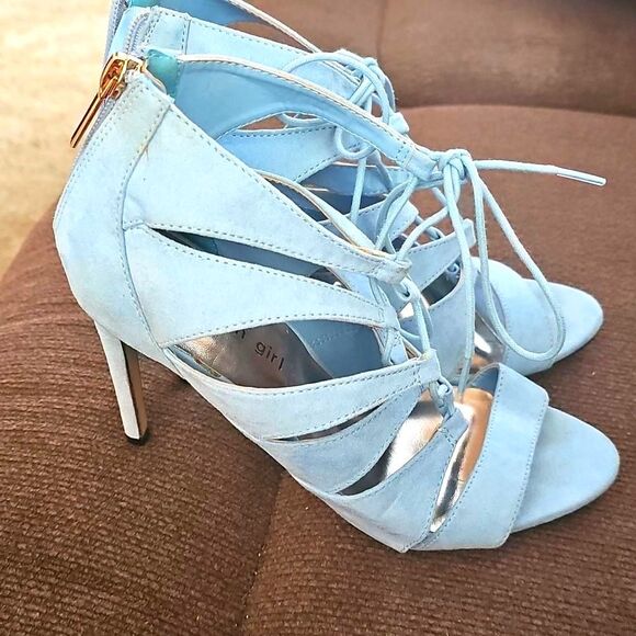 Madden Girl Strappy Sandals Blue Suede Look Size 8.5 - Picture 3 of 6